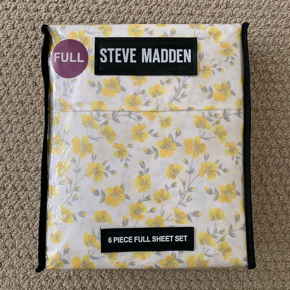 🆕 Steve Madden 6pc yellow floral full bed sheet set